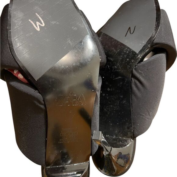 Zara Cross-strap Squared Toe Padded Black Kitten Heel Slides Size 41 - Picture 4 of 4